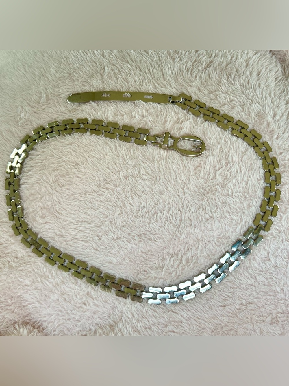 Y2K Chunky Silver Metal Link Chain Belt Retro Faux Buckle Interlocking Clasp
